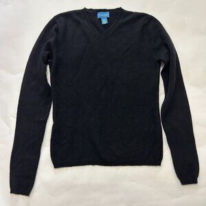 Vintage trixie + LULU 100% Cashmere sweater womens sz M Black v neck long sleeve